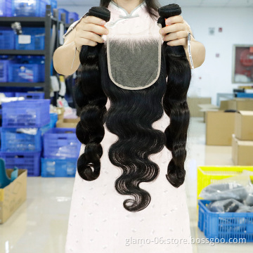 Annione Body Wave Hair Bundles With Closure Brazilian Hair Weave Bundles Natural Human Hair Extensions 2 3 Bundles With Closure